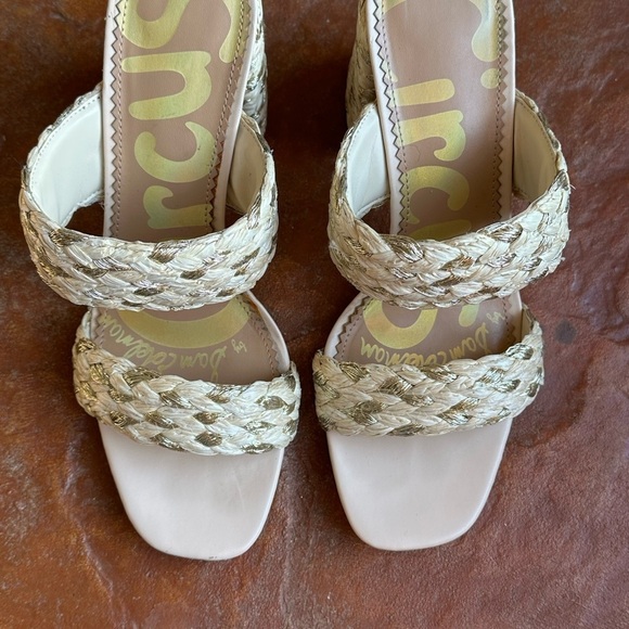 Sam Edelman Circus Cream & Gold Glamorous Woven Block Heeled Sandals Sz 9.5 M - Picture 8 of 8